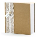 Hochzeits-Gästebuch, Vintage Look mit Schleife aus Spitze, Hand made in Europe
