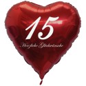 Großer Herzluftballon zum 15. Geburtstag, 61 cm, ohne Helium
