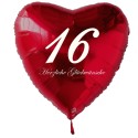 16. Geburtstag, roter Herzluftballon aus Folie, 61 cm groß, mit Helium