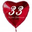 33. Geburtstag, roter Herzluftballon aus Folie, 61 cm groß, mit Helium