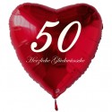 50. Geburtstag, roter Herzluftballon aus Folie, 61 cm groß, mit Helium
