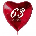 63. Geburtstag, roter Herzluftballon aus Folie, 61 cm groß, mit Helium