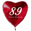 89. Geburtstag, roter Herzluftballon aus Folie, 61 cm groß, mit Helium