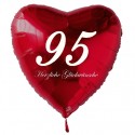 95. Geburtstag, roter Herzluftballon aus Folie, 61 cm groß, mit Helium