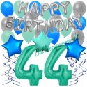  34-teiliges Geburtstagsdeko-Set mit Luftballons, Happy Birthday Aquamarin zum 44. Geburtstag