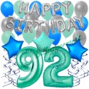 40-teiliges Geburtstagsdeko-Set mit Luftballons, Happy Birthday Aquamarin zum 92. Geburtstag