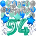  40-teiliges Geburtstagsdeko-Set mit Luftballons, Happy Birthday Aquamarin zum 94. Geburtstag