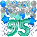  40-teiliges Geburtstagsdeko-Set mit Luftballons, Happy Birthday Aquamarin zum 95. Geburtstag