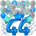 34-teiliges Geburtstagsdeko-Set mit Luftballons, Happy Birthday Blue zum 44. Geburtstag