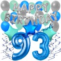 34-teiliges Geburtstagsdeko-Set mit Luftballons, Happy Birthday Blue zum 93. Geburtstag