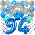 34-teiliges Geburtstagsdeko-Set mit Luftballons, Happy Birthday Blue zum 94. Geburtstag