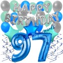 34-teiliges Geburtstagsdeko-Set mit Luftballons, Happy Birthday Blue zum 97. Geburtstag