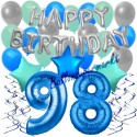 34-teiliges Geburtstagsdeko-Set mit Luftballons, Happy Birthday Blue zum 98. Geburtstag