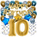 Happy Birthday Chrome Blue & Gold, Geburtstagsdeko-Set mit Luftballons zum 10. Geburtstag, 30-teilig