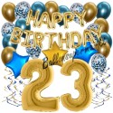 Happy Birthday Chrome Blue & Gold, Geburtstagsdeko-Set mit Luftballons zum 23. Geburtstag, 30-teilig