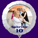 Fotoballon, weißer Rundluftballon aus Folie mit dem Foto des Geburtstagskindes zum Kindergeburtstag. Inklusive Helium