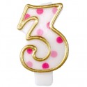 Zahlenkerze Pink Dots 3, Kerze zu Geburtstag und Jubiläum