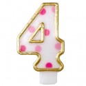 Zahlenkerze Pink Dots 4, Kerze zu Geburtstag und Jubiläum