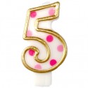 Zahlenkerze Pink Dots 5, Kerze zu Geburtstag und Jubiläum