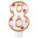 Zahlenkerze Pink Dots 8, Kerze zu Geburtstag und Jubiläum