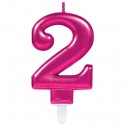 Zahlenkerze Pink Celebration 2, Kerze zu Geburtstag und Jubiläum