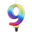 Rainbow Zahlenkerze 9, Metallic-Optic, Kerze zu Geburtstag und Jubiläum