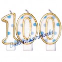 Zahlenkerzen Blue Dots 100, Kerzen zum 100. Geburtstag und Jubiläum