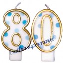 Zahlenkerzen Blue Dots 80, Kerzen zum 80. Geburtstag und Jubiläum