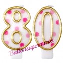 Zahlenkerzen Pink Dots 80, Kerzen zum 80. Geburtstag und Jubiläum
