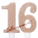 Zahlenkerzen Rosegold Glitter 16, Kerzen zum 16. Geburtstag und Jubiläum