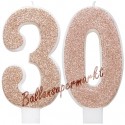 Zahlenkerzen Rosegold Glitter 30, Kerzen zum 30. Geburtstag und Jubiläum