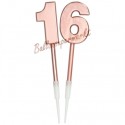 Zahlenkerzen Rosegold Metallic 16, Kerzen zum 16. Geburtstag und Jubiläum