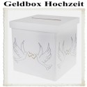 Geldbox Hochzeit, Weiß mit Tauben, 20 x 20 x 20 cm