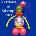 Geschenkballon, Geburtstag, Ballonfigur mit Geburtstagszahl