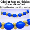 Ballongirlande zum Selbermachen, Ballondekoration aus Kettenballons in Blau-Gold, 3 Meter