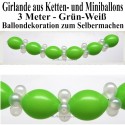 Ballongirlande zum Selbermachen, Ballondekoration aus Kettenballons in Grün-Weiß, 3 Meter