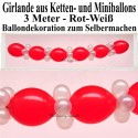 Ballongirlande zum Selbermachen, Ballondekoration aus Kettenballons in Rot-Weiß, 3 Meter