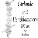 Girlande mit Herzklammern, 100 cm, Dekoration zur Hochzeit