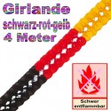 Seidenpapier-Girlande Schwarz-Rot-Gelb, 4 Meter