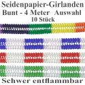 10 Girlanden zu Karneval und Fasching, 4 m, Farben: Bunt, Rot-Weiß, Grün-Weiß, Blau-Weiß