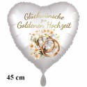 Glückwünsche zur Goldenen Hochzeit, Satin de Luxe Herzluftballon, weiß, ohne Helium