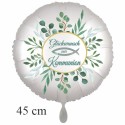 Glückwunsch zur Kommunion, Luftballon aus Folie, Satin de Luxe, rund, weiß, 45 cm