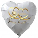 Goldene Hochzeit, weißer Herzballon aus Folie mit Helium, 50 mit Herzen in Gold