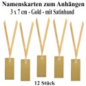 Tischkarten - Namenskärtchen - Gold, rechteckig mit Satinband, 12 Stück