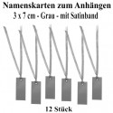 Tischkarten - Namenskärtchen - Grau, rechteckig mit Satinband, 12 Stück