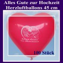 Große Herzluftballons, 45 cm, Alles Gute zur Hochzeit, 100 Stück