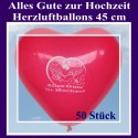 Große Herzluftballons, 45 cm, Alles Gute zur Hochzeit, 50 Stück