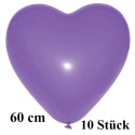 Riesen-Herzluftballons Lila 10 Stück, 60 cm Ø, Heliumqualität