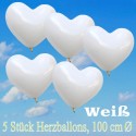 Herzluftballons 100 cm, Weiß, 5 Stück