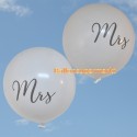 2 große Rund-Luftballons, 1 Meter Ø, Weiß, Mrs. & Mrs.
